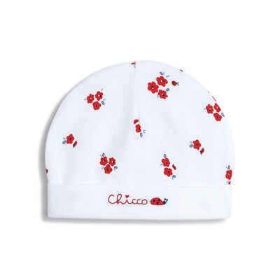 Infant Girls White and Red Floral Printed Cap